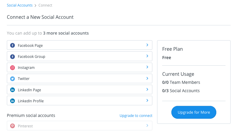 Buffer screenshot: Connect a New Social Account.