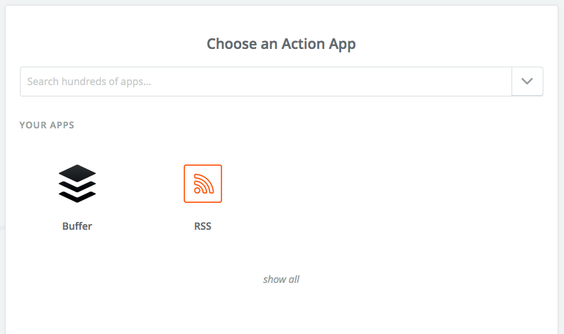 Zapier screenshot: Choose an Action App.